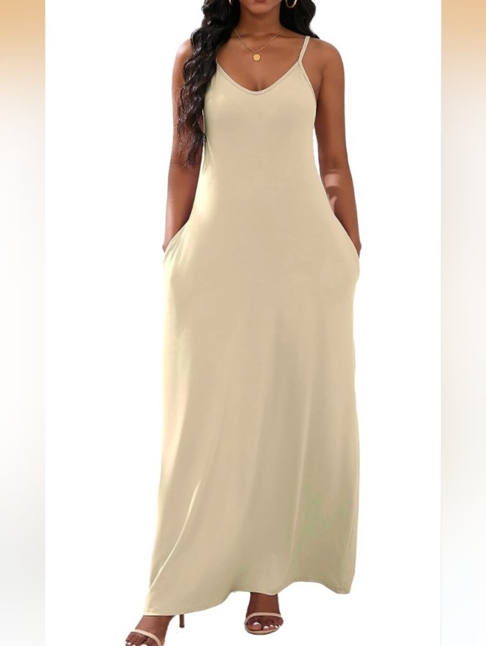 Vanahzma Light Yellow/Cream Spaghetti Strap Maxi Dress With Pockets Size XL NWT